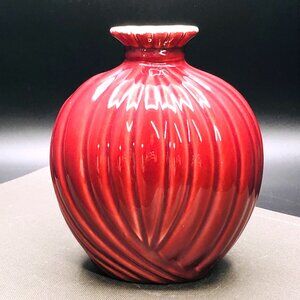 Vintage Beauce Ceramic Raspberry Red Clam Draped Flower Vase #4003 Canada Made